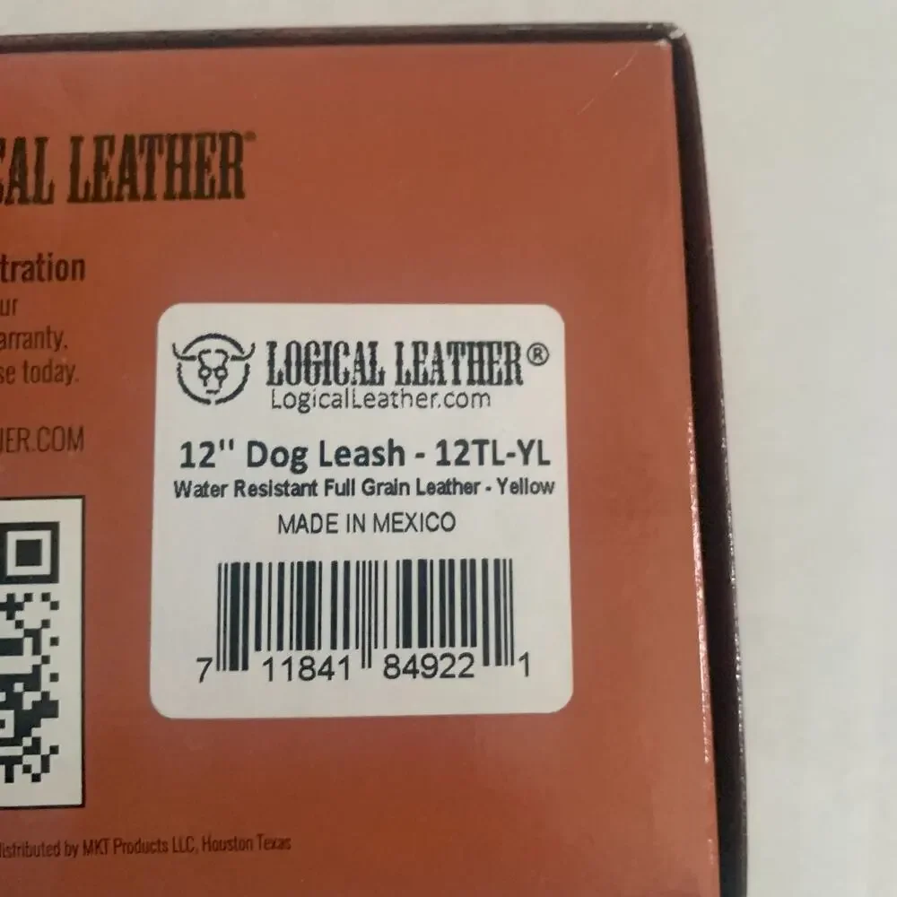 Logical Leather 12''Dog Leash Water Resistant Full Grain Leather 12TL-YL